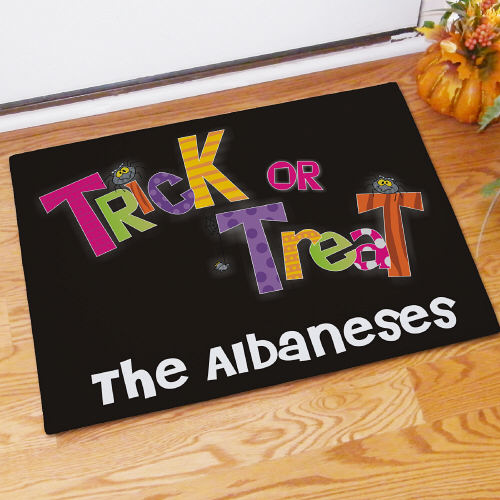 Trick or Treat Personalized Doormat - Custom Halloween Welcome Mat - Way Up Gifts