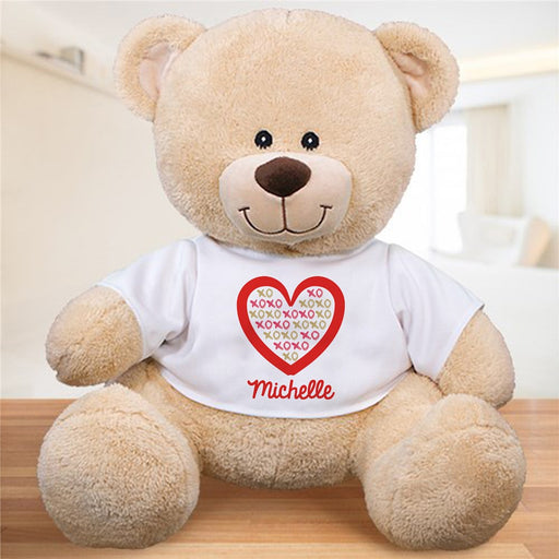 XOXO Heart Teddy Bear with Personalized T-Shirt - Custom Name Romantic Gift - Way Up Gifts