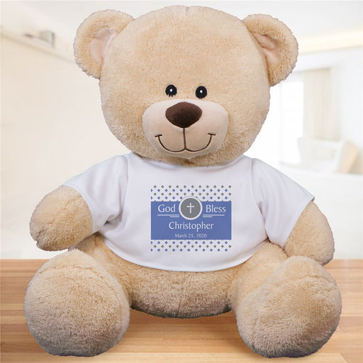 God Bless Teddy Bear with Personalized T-Shirt - Religious Gift with Name & Date - Way Up Gifts