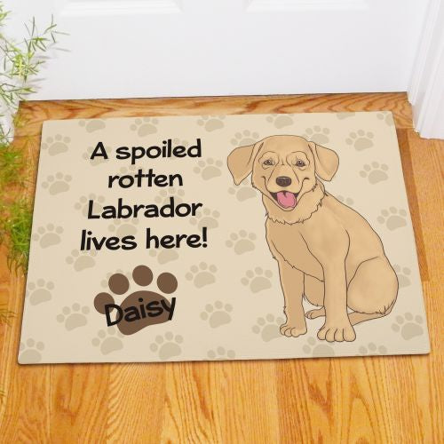 Yellow Lab Spoiled Here Personalized Doormat - Custom Pet Entry Mat - Way Up Gifts