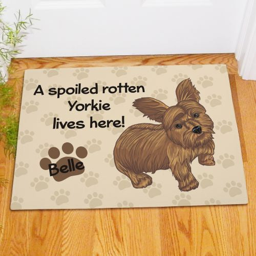 Yorkie Spoiled Here Personalized Doormat - Custom Dog Breed Welcome Mat - Way Up Gifts