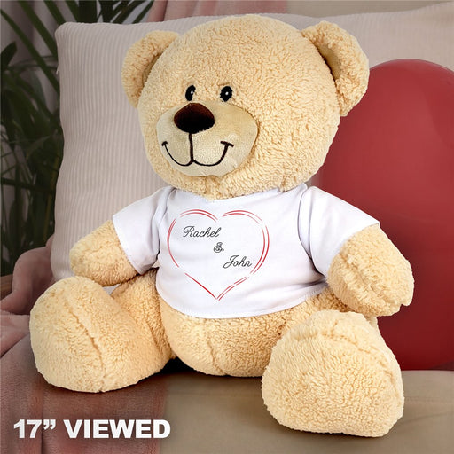 Couple's Heart Teddy Bear - Personalized with Names on T-Shirt - Romantic Gift Idea - Way Up Gifts