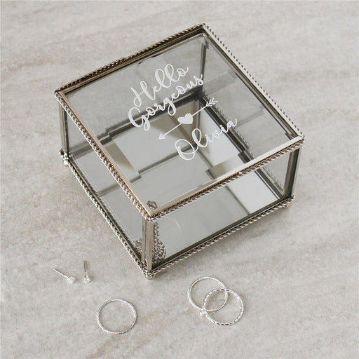 Personalized Hello Gorgeous Jewelry Box - Custom Glass Box for Her - Way Up Gifts