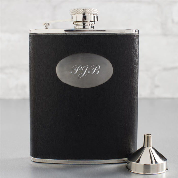 Black Leatherette Flask - Custom Engraved Groomsmen Gift - Way Up Gifts