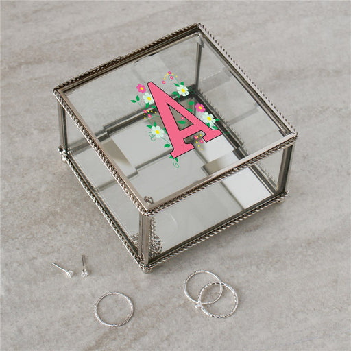 Personalized Floral Initial Glass Jewelry Box - Custom Floral Design - Way Up Gifts