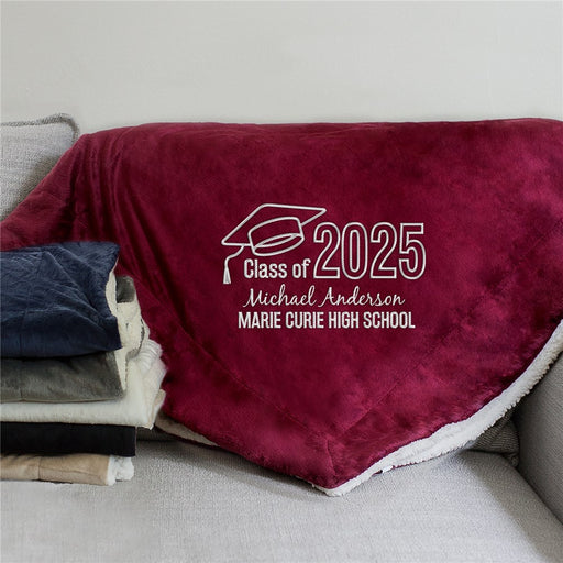 Graduation Embroidered Sherpa Blanket - Custom Grad Gift - Embroidered Graduation Throw - Way Up Gifts