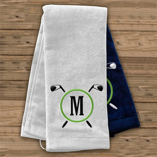 Personalized Golf Towel with Golf Clubs and Initial - Embroidered - Way Up Gifts