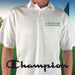 Custom Embroidered Champion White Polo – Personalized 2-Line Text with Green Thread - Way Up Gifts