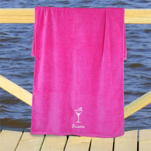 Embroidered Martini Glass Beach Towel - Add a Name - Way Up Gifts