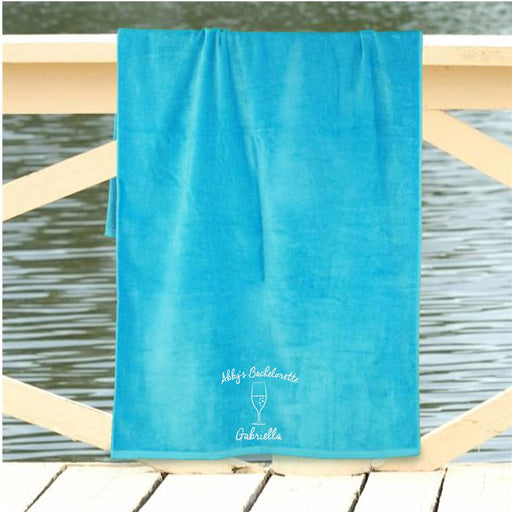 Champagne Glass Embroidered Beach Towel - Personalized - Way Up Gifts