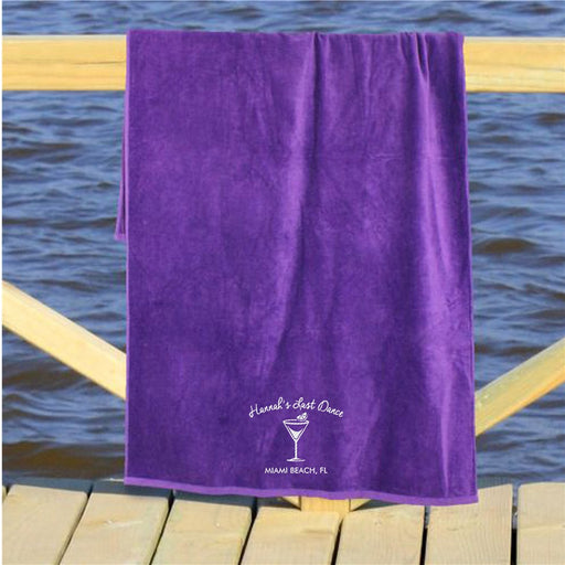 Custom Message Embroidered Martini Glass Beach Towel - Way Up Gifts