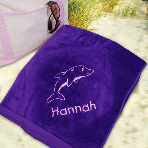 Dolphin Embroidered Beach Towel - Custom Name Gift - Way Up Gifts