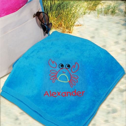 Blue Crab Embroidered Name Beach Towel - Way Up Gifts