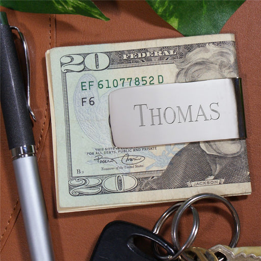 Personalized Silver Money Clip - Sleek Elongated Design - Way Up Gifts