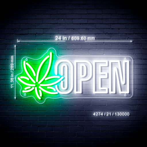 Open Hemp Leaf Marijuana Dispensary (Block Lettering) Ultra-Bright LED Sign w/ Remote (Neon-Style, LED Technology) - Way Up Gifts