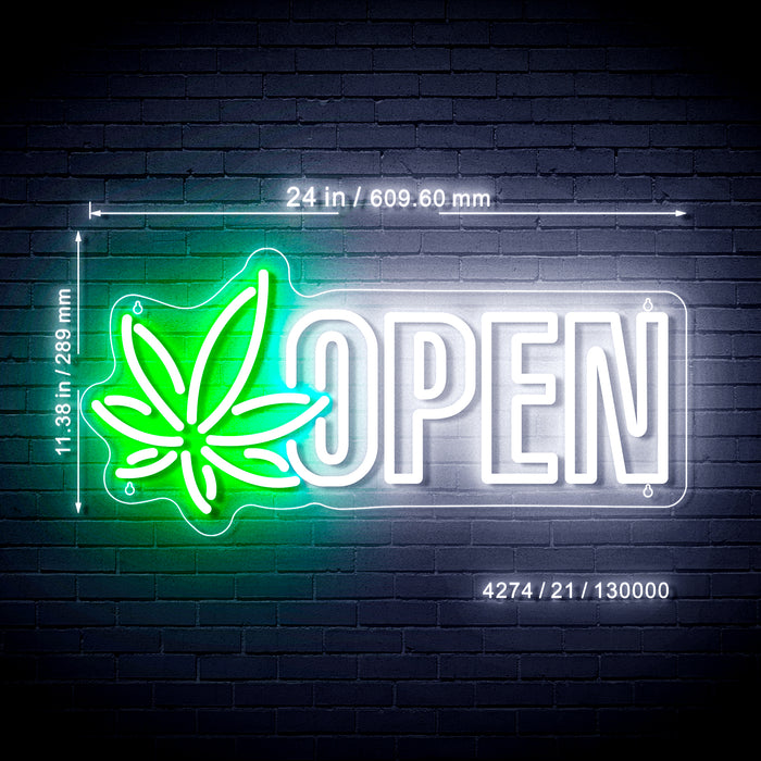Open Hemp Leaf Marijuana Dispensary (Block Lettering) Ultra-Bright LED Sign with Remote (Neon-Style, LED Technology) - Way Up Gifts