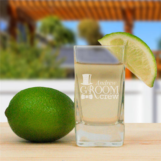 Engraved Groom Crew Square Shot Glass - Way Up Gifts