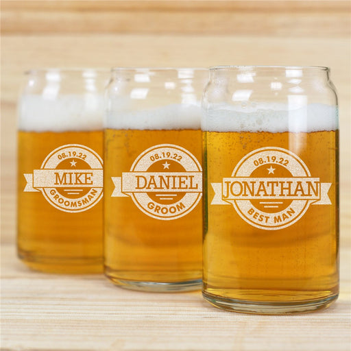 Personalized Engraved Beer Can Pint Glass for Groomsmen Gift - Way Up Gifts