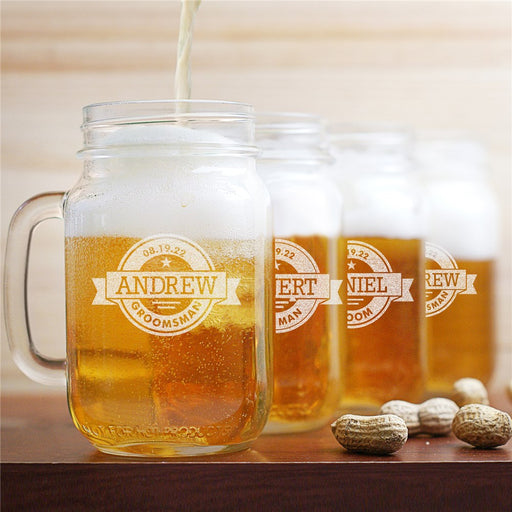 Engraved Mason Jar - Rustic Groomsmen Gift - Way Up Gifts