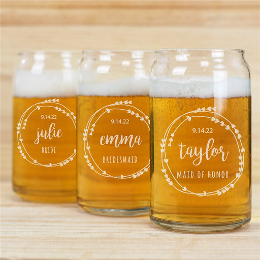 Personalized Beer Can Pint Glass - Custom Bridal Party Drinkware Gift - Way Up Gifts