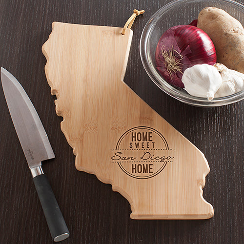 Personalized California State Cutting Board - Home Sweet Home Engraved Board - LED Gift Works