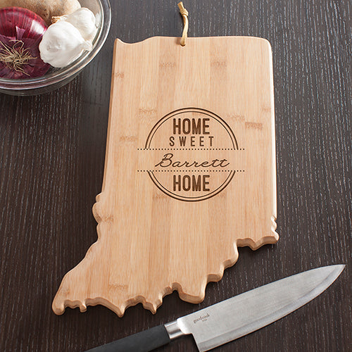 Indiana State Shaped Cutting Board - Personalized Kitchen Gift Idea - LED Gift Works