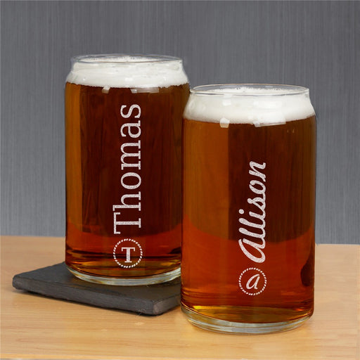 Personalized Beer Can Pint Glass – Engraved with Name and Initial - Way Up Gifts