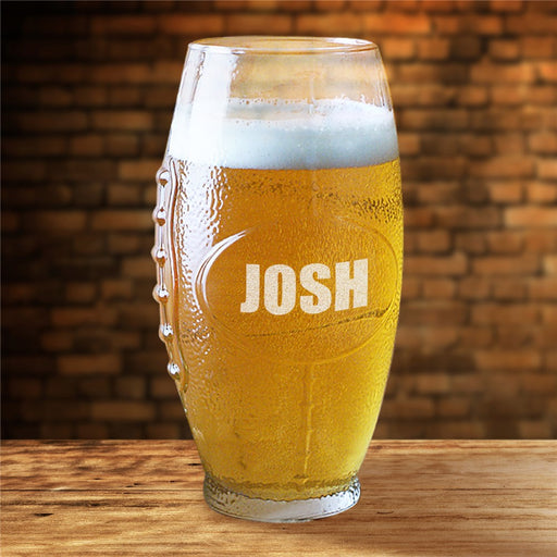 Engraved Big Football Beer Glass - Personalized with Name - Way Up Gifts