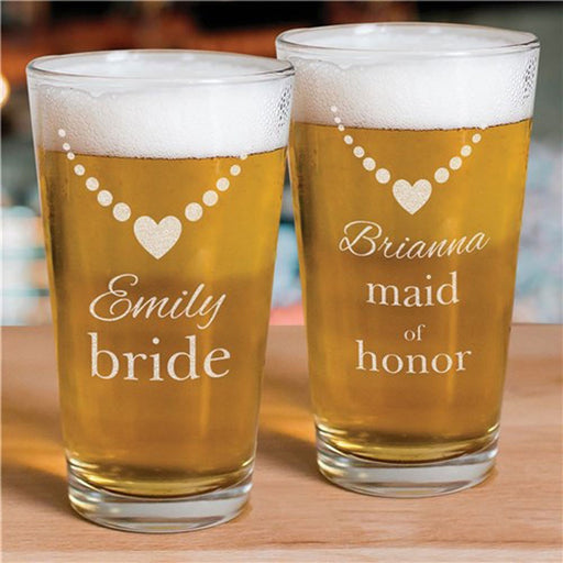 Engraved Bridal Party Beer Glass - Personalized Wedding Drinkware - Way Up Gifts