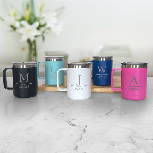 Engraved Initial Over Name Insulated Mug - Way Up Gifts