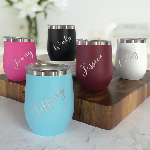 Engraved Script Name Stemless Wine Tumbler - Way Up Gifts
