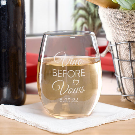 Engraved "Vino Before Vows" Wine Glass - Personalized Bachelorette Gift - Way Up Gifts