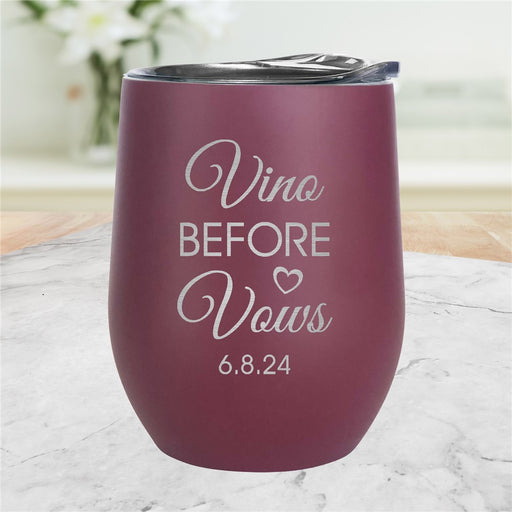 Engraved Vino Before Vows Stemless Wine Tumbler - Way Up Gifts