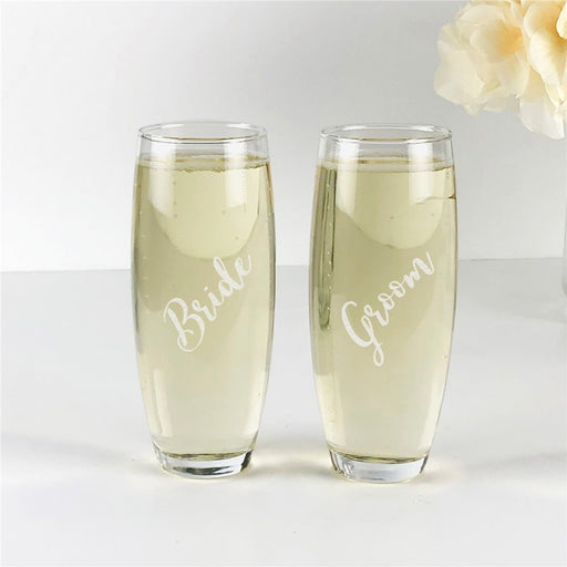 Engraved Stemless Champagne Flute - Personalized Wedding Party Toast Glass - Way Up Gifts