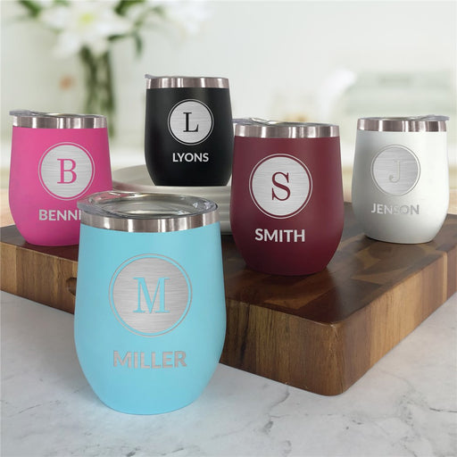 Engraved Initial And Family Name Stemless Wine Tumbler - Way Up Gifts