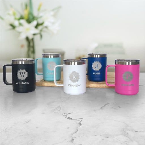 Engraved Initial And Family Name Insulated Mug - Way Up Gifts