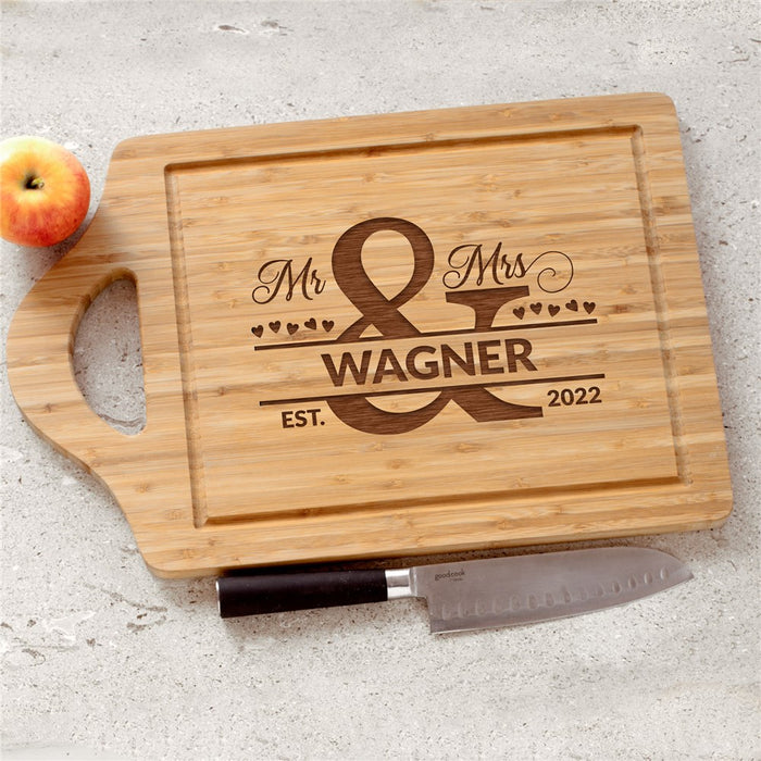 Engraved Mr. & Mrs. Ampersand Cutting Board - Wedding or Anniversary Gift - Way Up Gifts