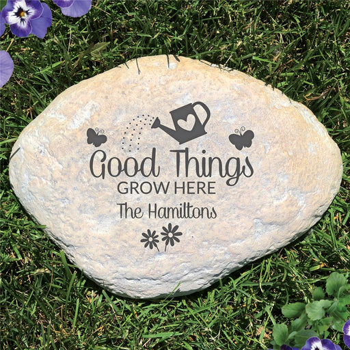 Good Things Grow Here Large Garden Stone - Realistic Resin Design with Hide a Key - Way Up Gifts