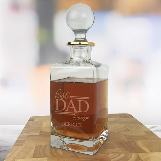 Engraved Best Dad Ever with Stars Gold Rim Decanter - Way Up Gifts