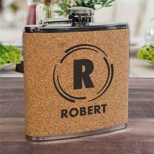Personalized Cork Flask for Groomsmen - Circular Lines Design - Way Up Gifts