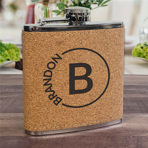Custom Engraved Cork Flask - Groomsmen Gift with Circle Name Design - Way Up Gifts