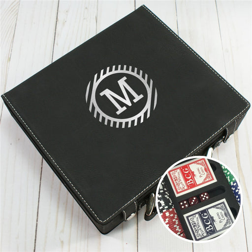 Engraved Poker Set - Groomsmen Gift with Striped Circle Design - Way Up Gifts