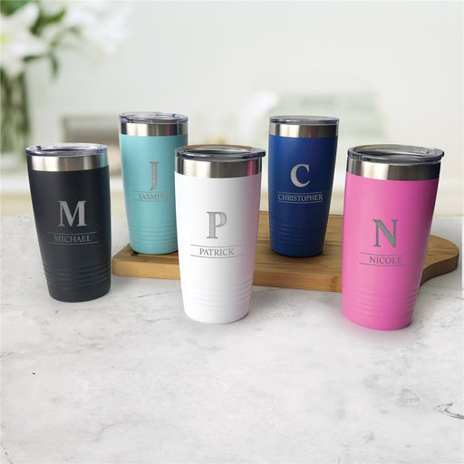 Engraved Initial & Name with Double Lines Tumbler - Way Up Gifts