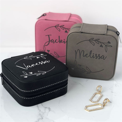 Personalized Jewelry Box - Leafy Floral Wreath Travel Gift for Bridesmaids - Way Up Gifts