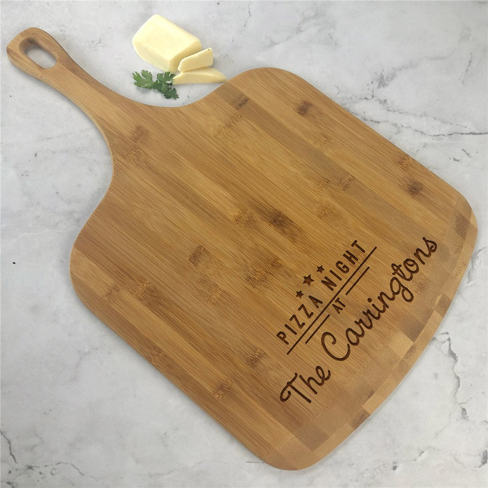 Engraved Pizza Night Bamboo Pizza Board – Personalized Pizza Serving Board for Family Dinner or Parties - LED Gift Works
