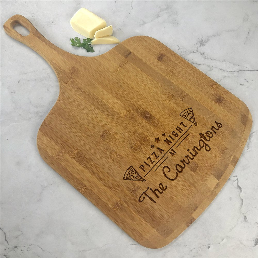 Engraved Pizza Night Bamboo Pizza Board – Personalized with Pizza Slices Design for Family Pizza Lovers - LED Gift Works