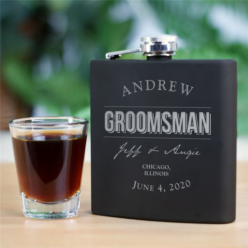 Engraved Matte Black Stainless Steel Flask - Classic Groomsmen Gift - Way Up Gifts
