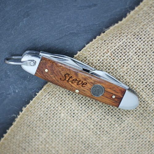 Custom Engraved Dark Wood Pocket Knife - Groomsmen Gift - Way Up Gifts