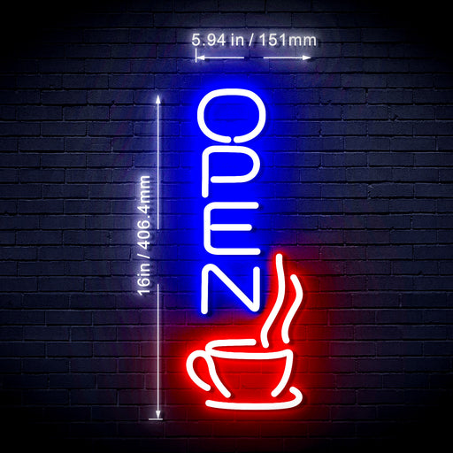 Vertical Open Coffee Flex Silicone LED Neon Sign - Way Up Gifts