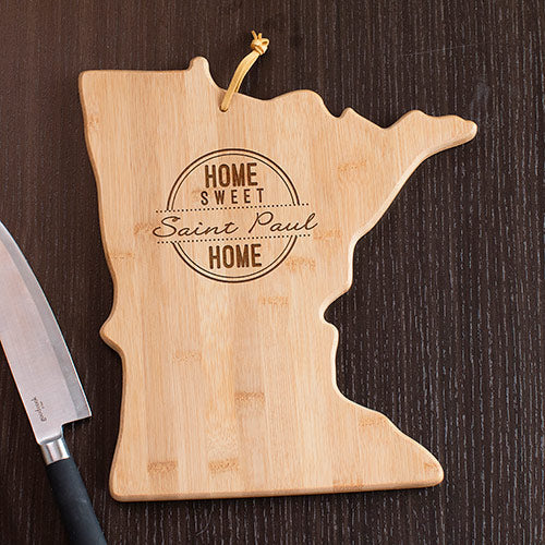 Personalized Minnesota State Cutting Board - Home Sweet Home Bamboo Gift - LED Gift Works